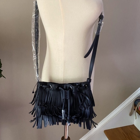 Anthropologie Cassolini Black  Flutter Fringe Mini Bucket  Bag - Picture 2 of 7